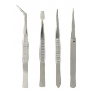 JUEGO SET DE 4 PINZAS EN ACERO INOXIDABLE, ELECTRÓNICA SMD