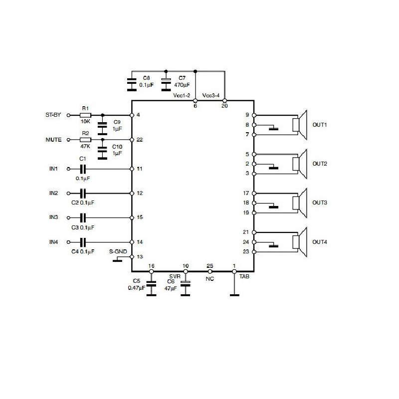 TDA7388 AMPLIFICADOR AUDIO CON PUENTE CUÁDRUPLE  DE 4V 45 W